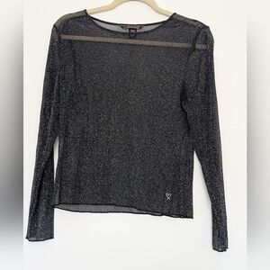 Victoria's Secret Black Shimmer Sheer Long-Sleeve Top